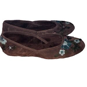 Report Brown Floral Embroidered flats Y2K
